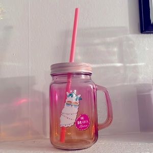 NWT Splash Lavish Hydration pink drama lama mason jar with handle and pink straw